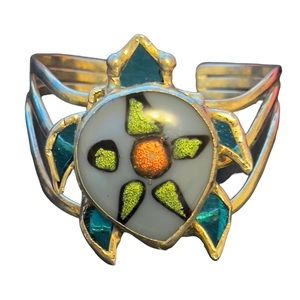 Handmade Vintage Artisan Stained Blown Glass Sea Turtle Cuff Bracelet